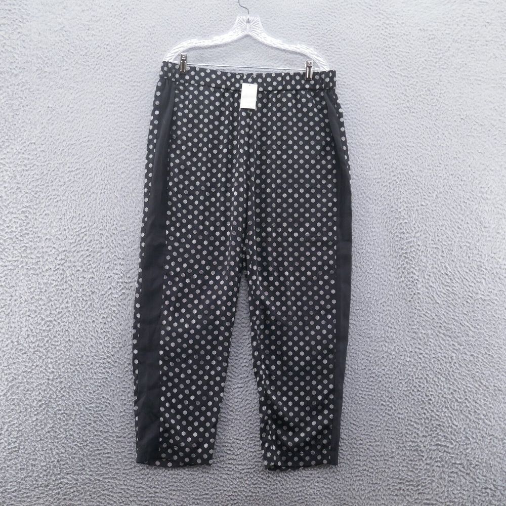 Chicos Womens Pull On Slim Pants 2 Size 12 Black White Polka Dot Lightweight NEW